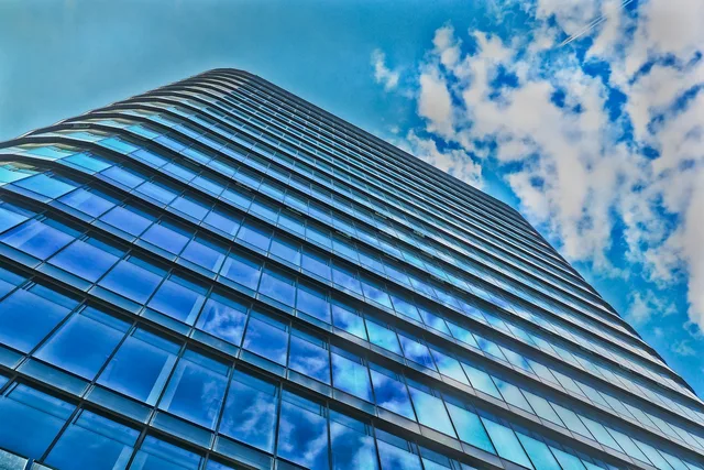 architecture, modern, building, skyscraper, bluish, blue, facade, dusseldorf, office building, geometric, nature, low angle shot, contemporary, window, glass, office, city, city center, house, heaven, rhine, reflection, media harbour, clouds, hdr. Media buying agency costs with fees, media, technology and tax kept apart